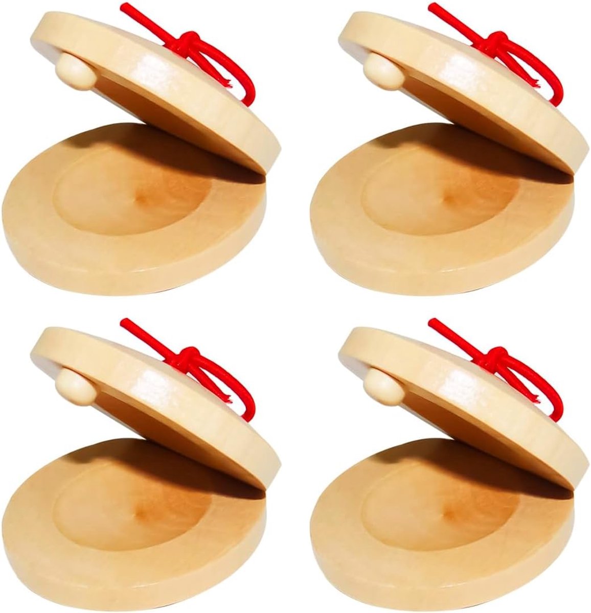 SnelShoppen - 4 Stuks Houten Castanets Klappertjes - Mini Slagwerkinstrumenten voor Kinderen en Volwassenen - Lichtgewicht en Draagbaar - Perfect voor