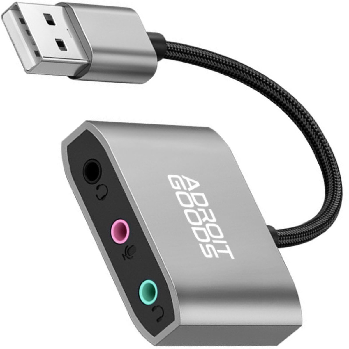 AdroitGoods USB Geluidskaart 3.5mm - Headset Adapter Audio USB Externe Sound Card met Microfoon en Koptelefoon Aansluiting voor Laptop PC Gaming