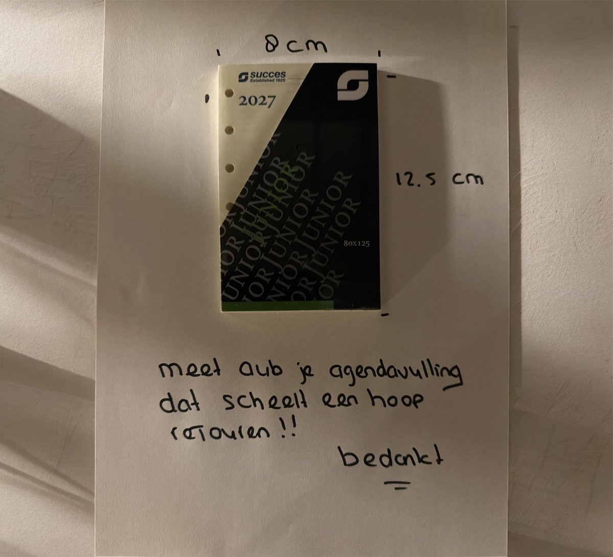 Succes Agendavulling Calendaria 2027 - JUNIOR - CREME Papier- alleen AGENDAgedeelte (8cm x 12.5cm) 6 GAATJES