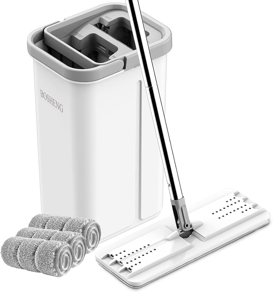 SnelShoppen - Microvezel Mop en Emmer Set - Zelf-uitwringend Systeem - 3 Wasbare Pads - Voor Nat en Droog Gebruik - 360° Draaibaar - Ideaal voor Vloer