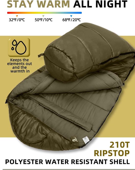 Compacte Mummieslaapzak voor Volwassenen - Geschikt tot -9 °C voor Kamperen en Trekking — afbeelding 2