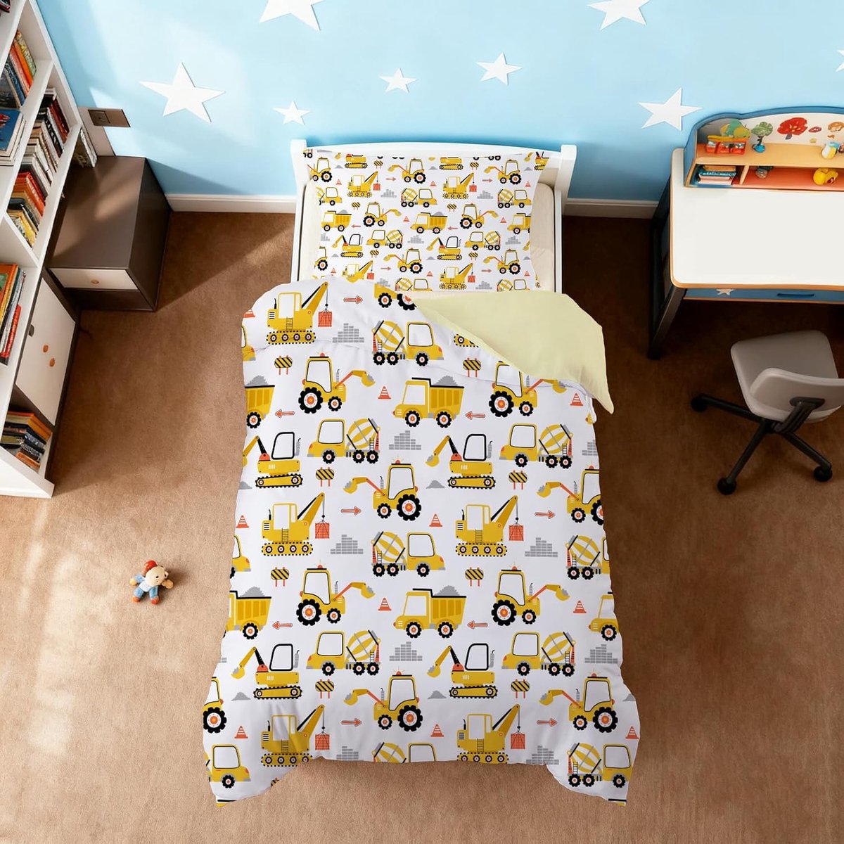 SnelShoppen - Kids Bedding Set 90x190 - Truck Dekbedovertrek voor Jongens - Microfiber Dekbedovertrek 90x190 1 Persoon - Inclusief Kussensloop 40x60cm