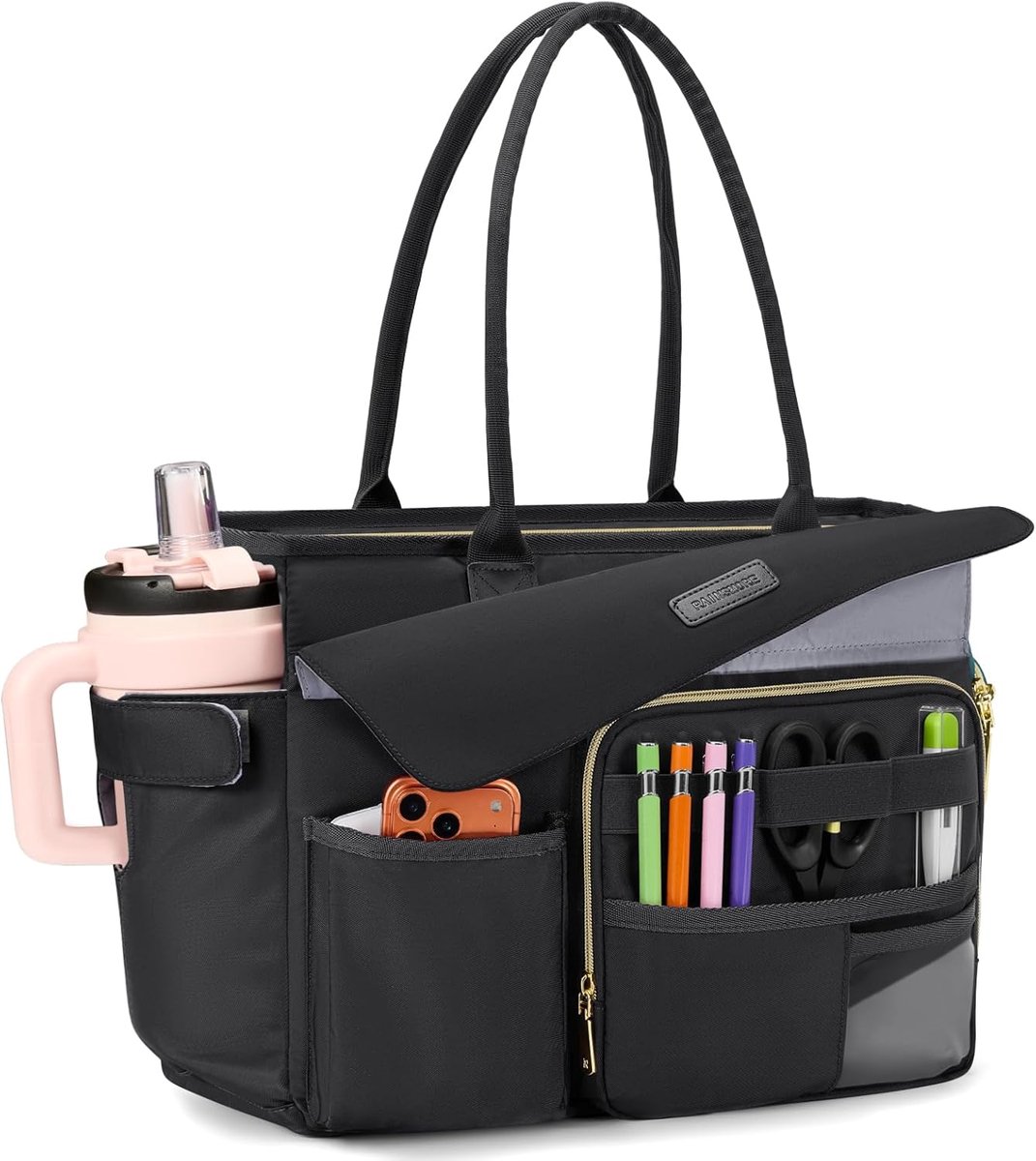 SnelShoppen - Dames Laptop Tas 15.6 Inch Werk Tas met Lunchcompartiment Waterafstotend, Zwart - Grote Capaciteit Shopper Tas voor Werk School Universi