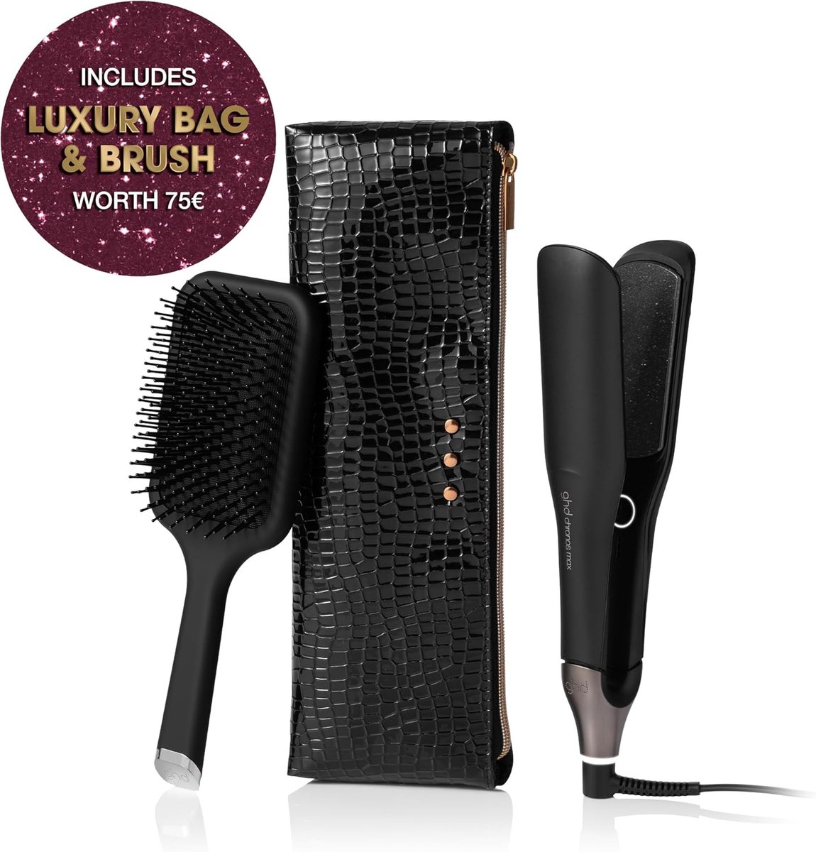 SnelShoppen - Styler Chronos Max Giftset - 3x Sneller Stylen met 85% Grotere Platen - Inclusief GHD Borstel en Hittebestendige Opbergzak - Zwart - Per thumbnail 4