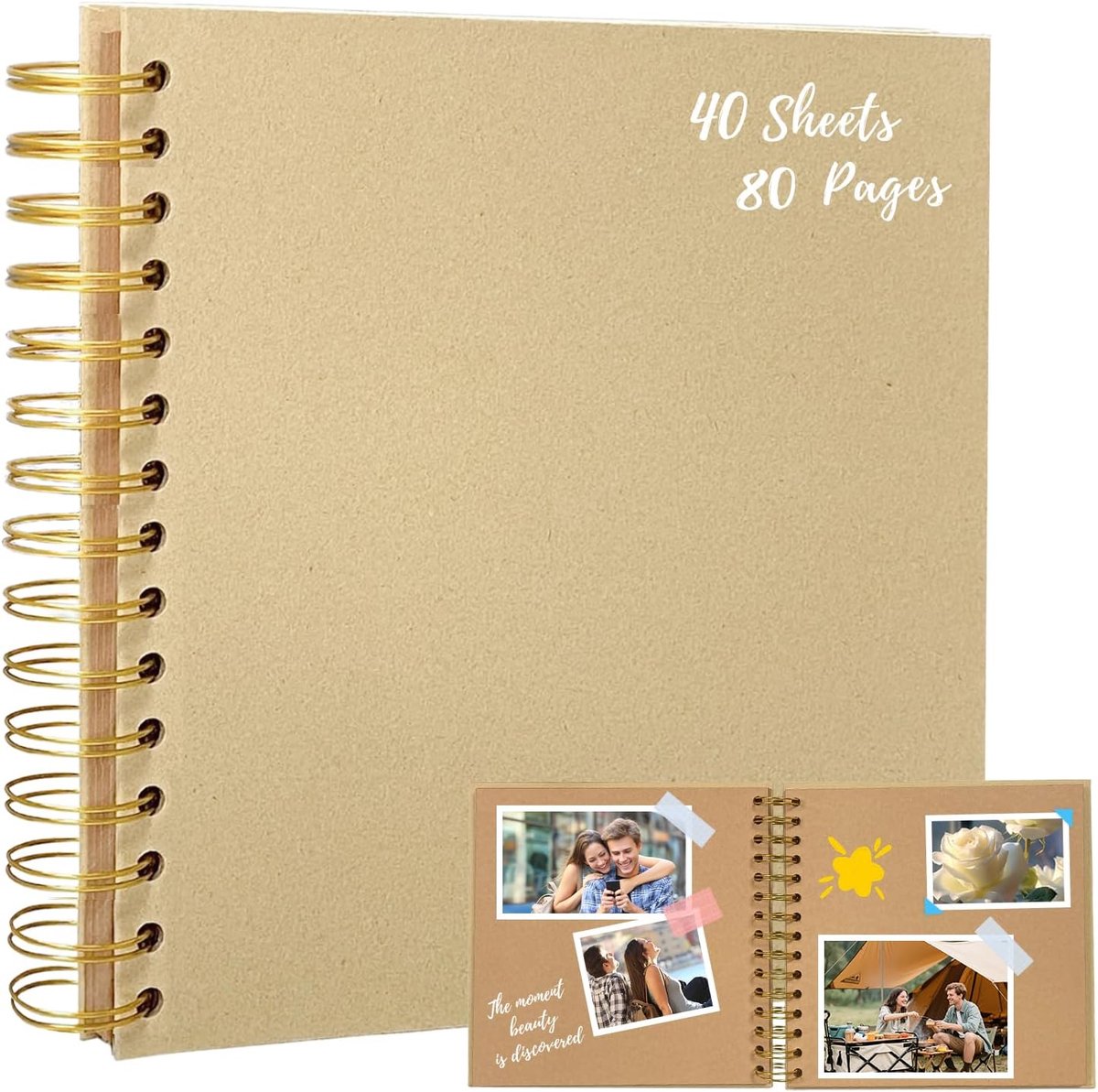SnelShoppen - 8 Inch Spiral Writing Scrapbook Album 20x20cm - Foto Album met Kraft Papier - 40 Bladen/80 Pagina's - DIY Dagboek Notitieboekje - Geel v