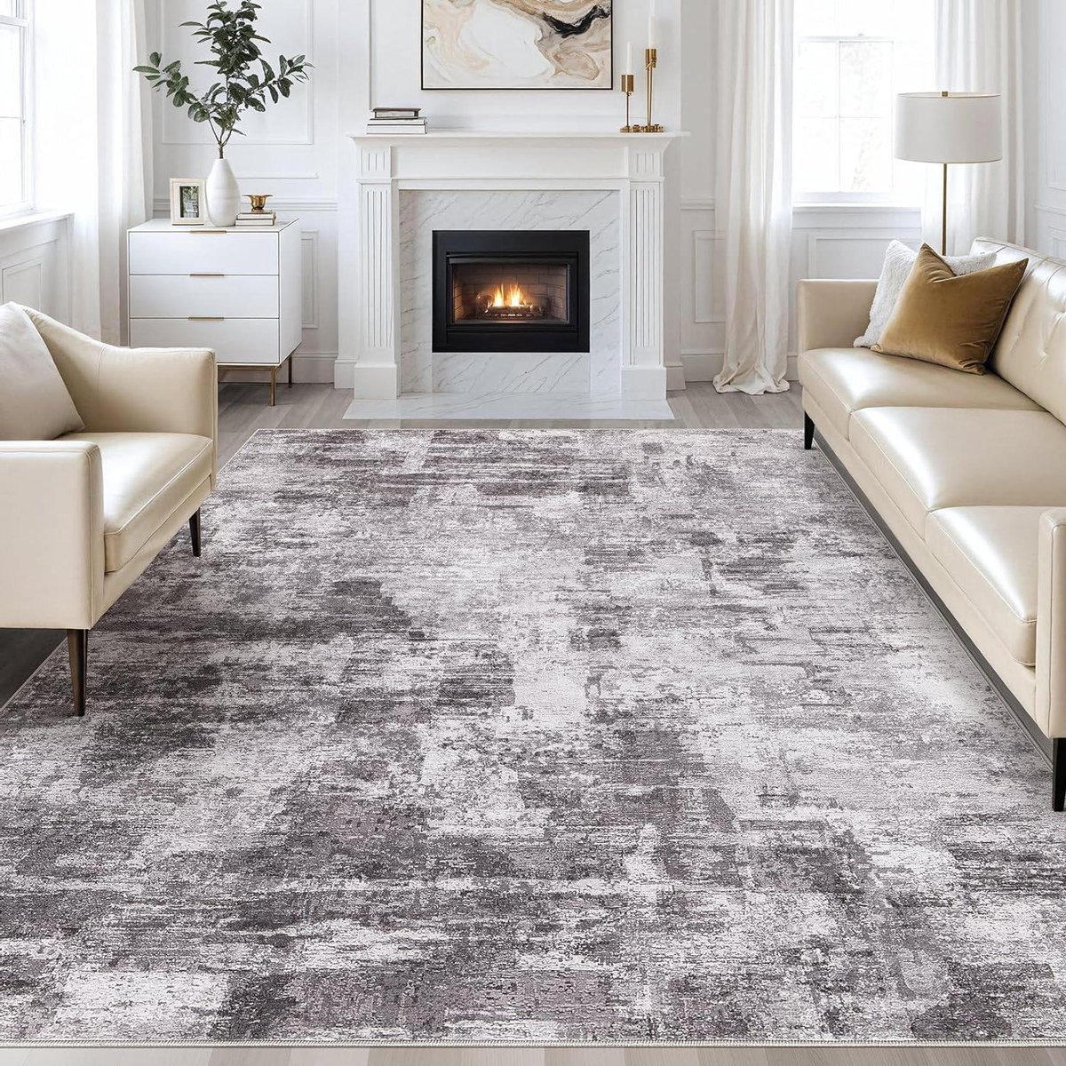Abstract Vloerkleed - Moderne Tapijt - Woonkamer Decoratie - Machine Wasbaar - 305 x 244 cm - Grijs