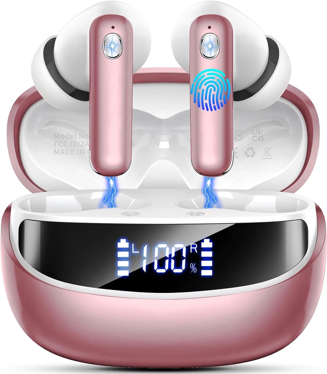Thijox - Draadloze Bluetooth Hoofdtelefoon In-Ear 50 uur Speeltijd met Ruisonderdrukking, Waterdicht, LED-Display voor Sport, Workout, en Dagelijks Ge