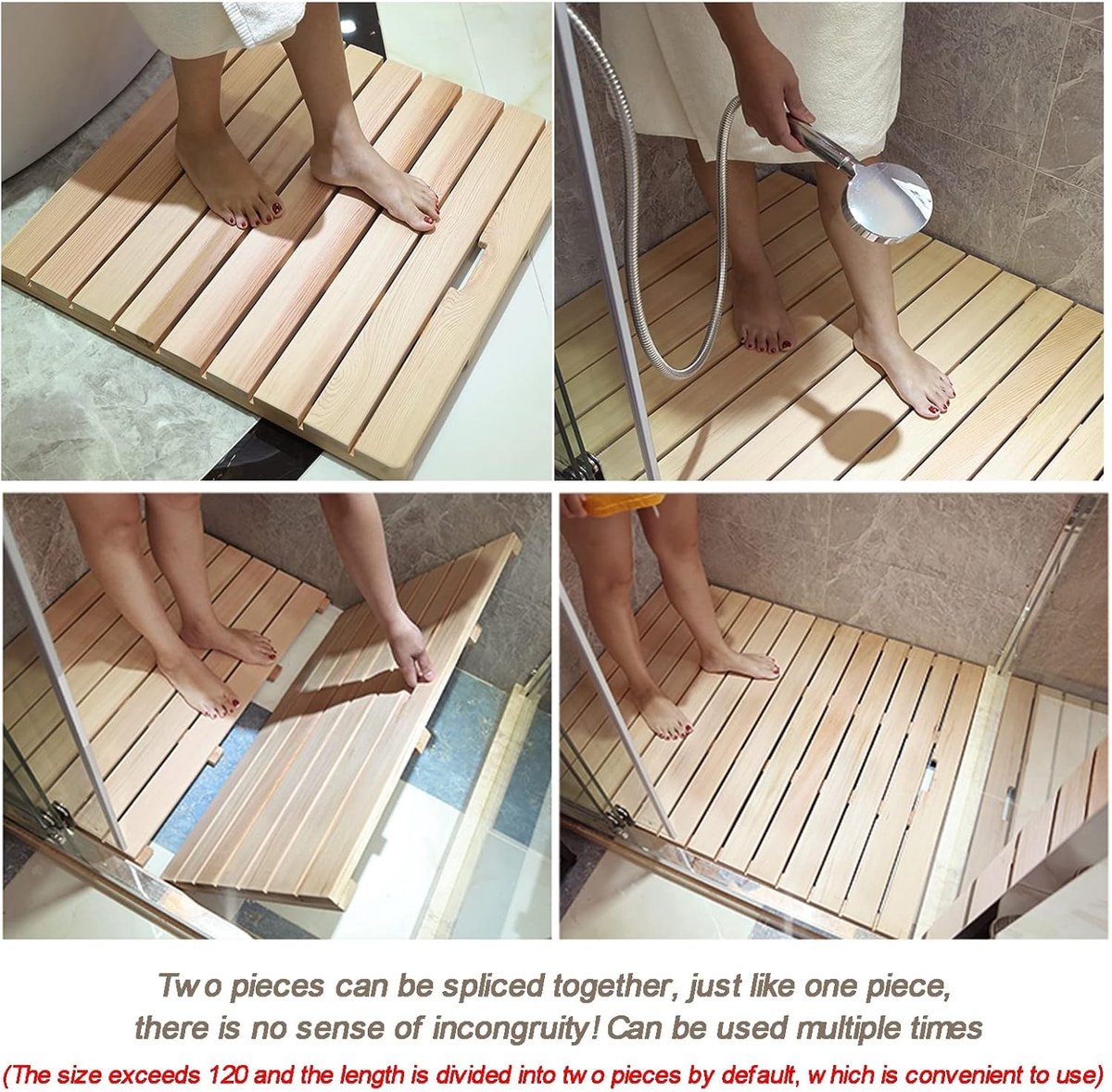 Bamboe badmat - Douchemat vloer - Veilig douchen - Antislip ontwerp - 60 x 70 cm - Naturel — cadeau in Wonen & Interieur - foto 5