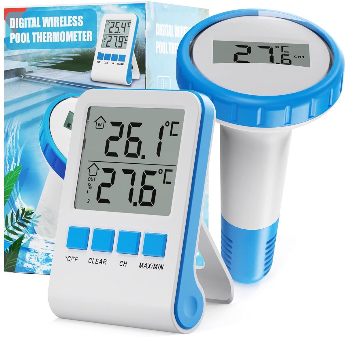 SnelShoppen - Draadloze Thermometer voor Zwembad, IPX8 Waterdicht, Digitale Temperatuurmeter voor Spa, Badhuis, Aquarium en Buiten gebruik - Tot 60M B