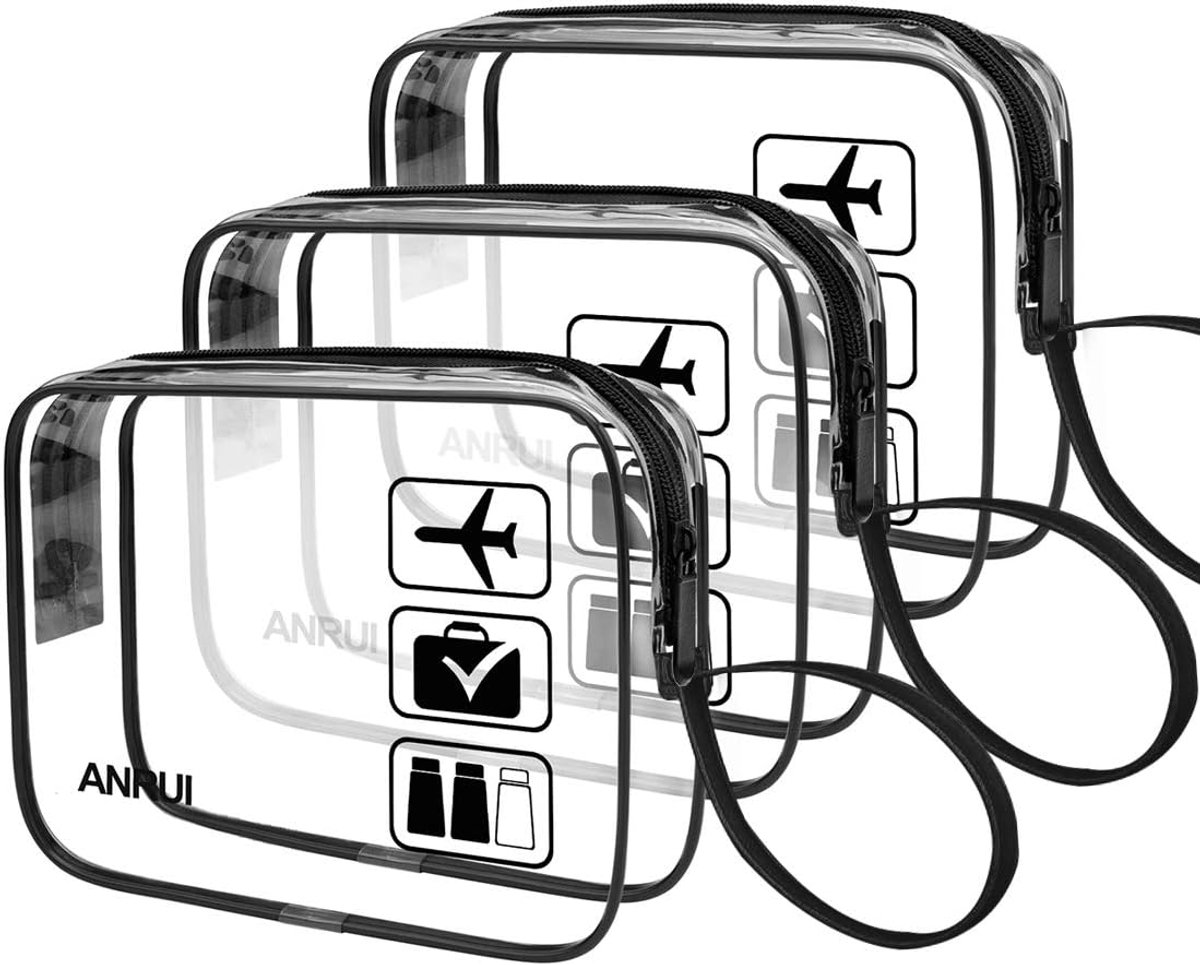 Thijox - 3 Transparante Toilettassen voor Reizen, Waterdichte PVC Make-uptassen, TSA Goedkeurend, Dames en Heren, Georganiseerd en Mobiel Vervoer van