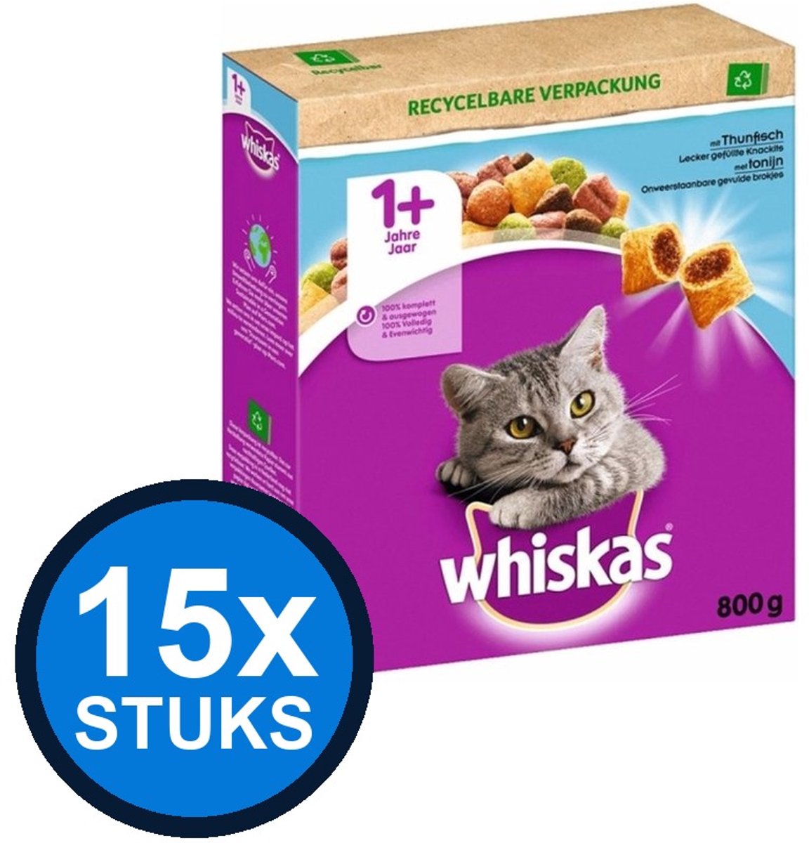 Whiskas Whiskas - 1+ droog adult tonijn 800gr - Kattenvoer - 800 g