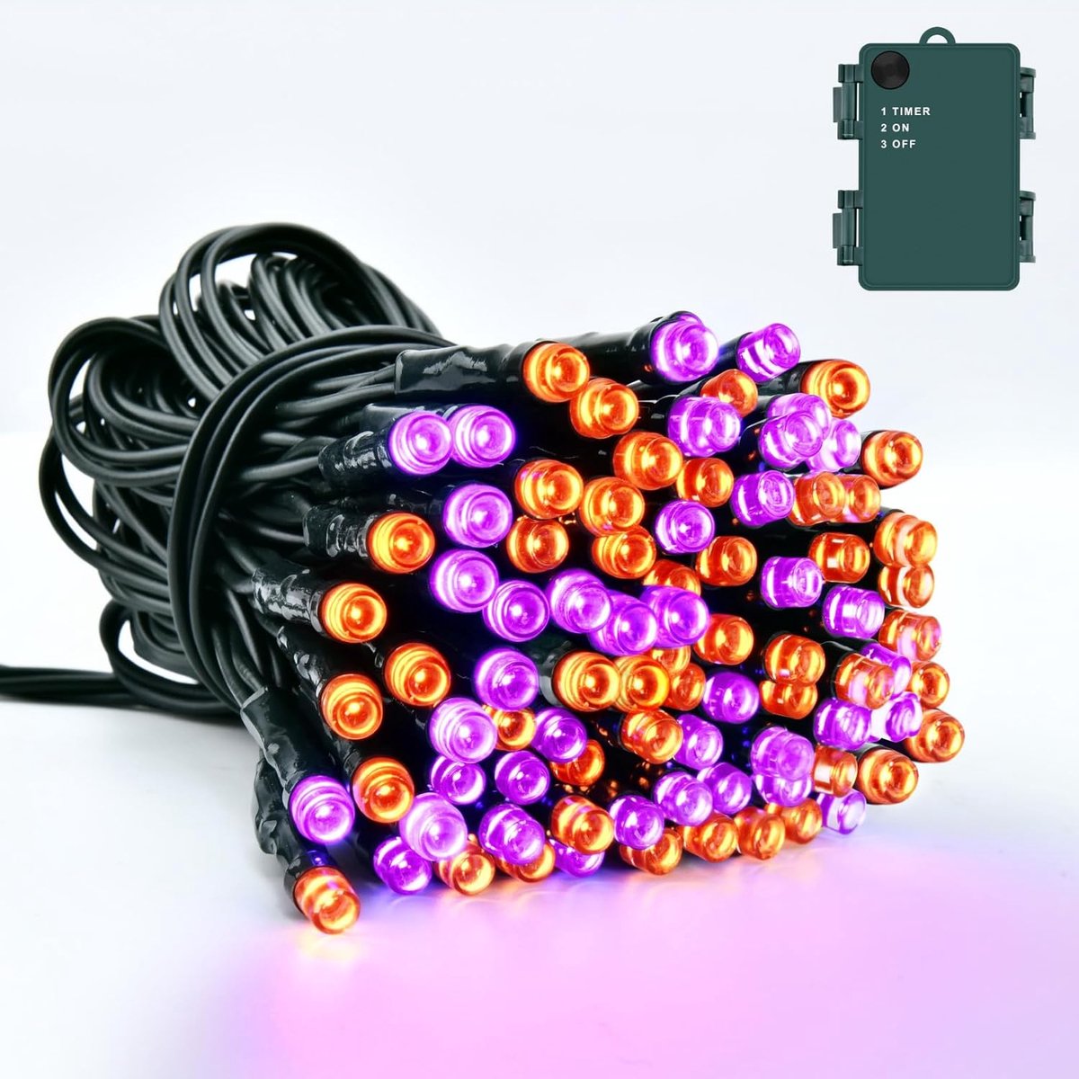 Thijox - Halloween decoratie buiten, 5m lichtsnoer met 50 LED's, oranje en paarse verlichting, waterdicht IP65, met timer, ideaal voor tuin, herfstfee