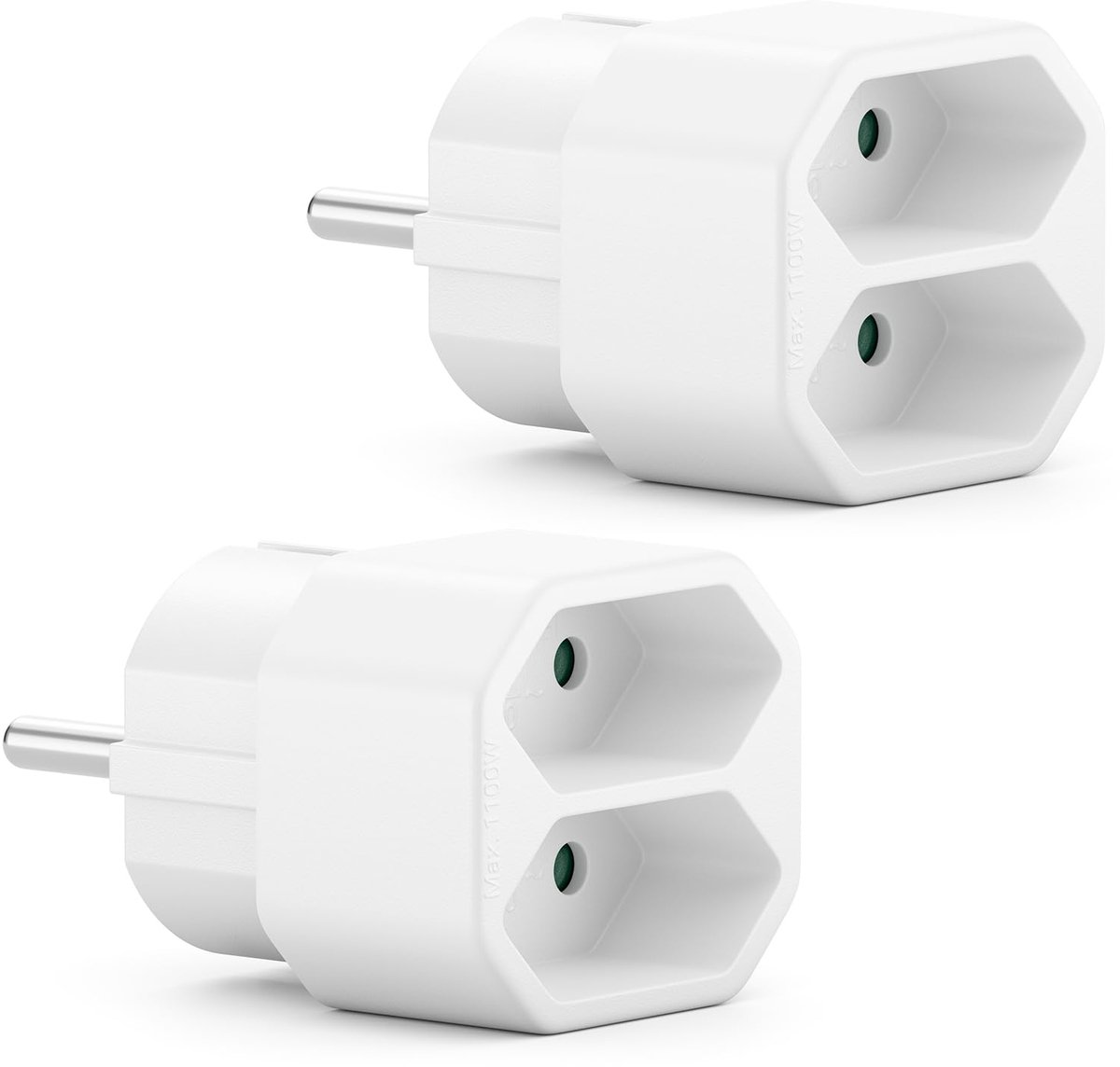 SnelShoppen - 2 Stuks Multiple Plug Power Strip Euro Adapter 2x Euro Bus 2.5A Compact Binnengebied Max. 1100W Wit - Ideaal voor Thuis en Kantoor