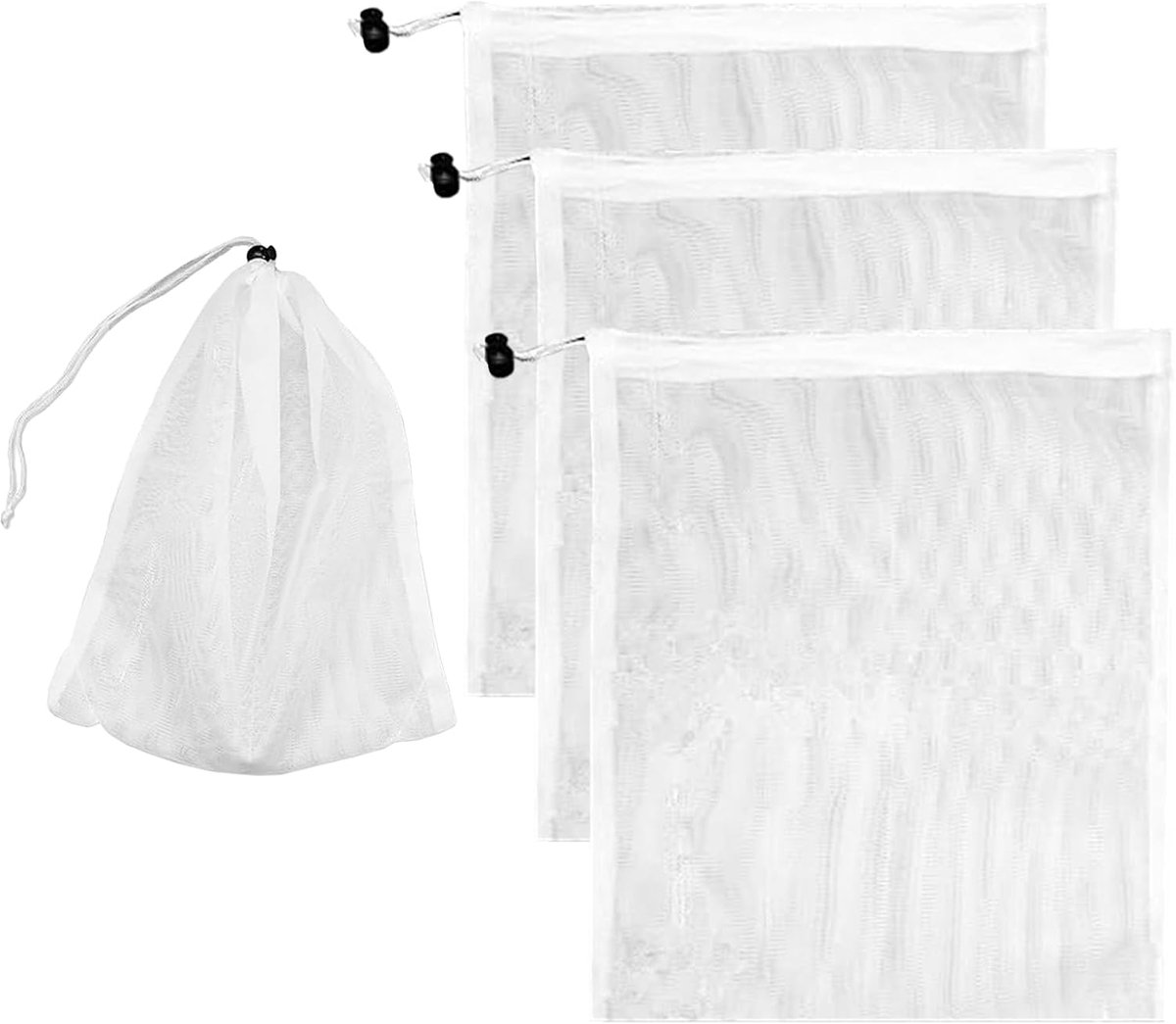 SnelShoppen - 4 Stuks Witte Zwembad Filterzakken, Pool Reinigingszakken, Mesh Filterzakken met Trekkoord, Stofzak voor Vijvers, Zwembaden, Aquaria, 36
