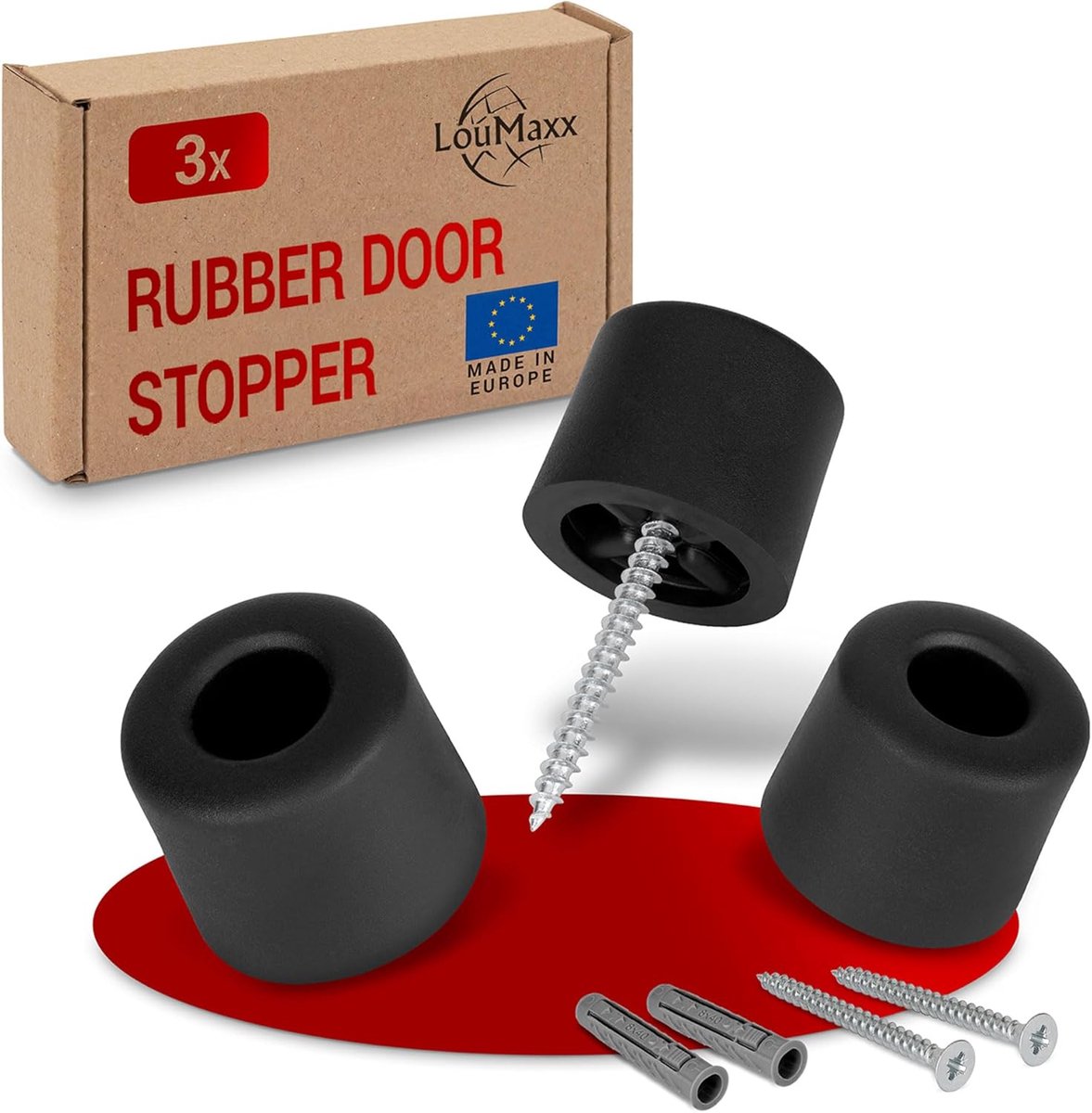 SnelShoppen - Rubber Deurstoppers Set van 3 - Zwarte Rubber Buffers voor Deuren - Bescherming Tegen Stoten - Duurzaam en Weerbestendig - Ideaal voor T