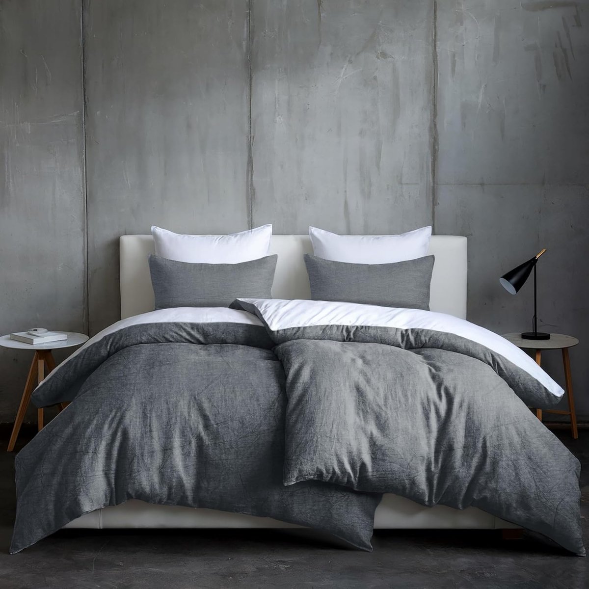 SnelShoppen - Duvet Covers 135x200 cm - 2-delig Bedset met 2 Kussenslopen 80x80 cm - Donkergrijs 100% Katoen - Washed en Oeko-Tex Gecertificeerd - Ide