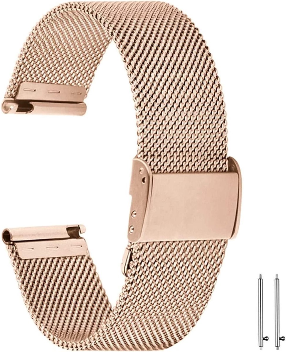 SnelShoppen - Universele Vervangende Horlogeband 18mm, 20mm, 22mm voor Smartwatch - Roze Goud - RVS Metaal Mesh - Snelle Bevestiging