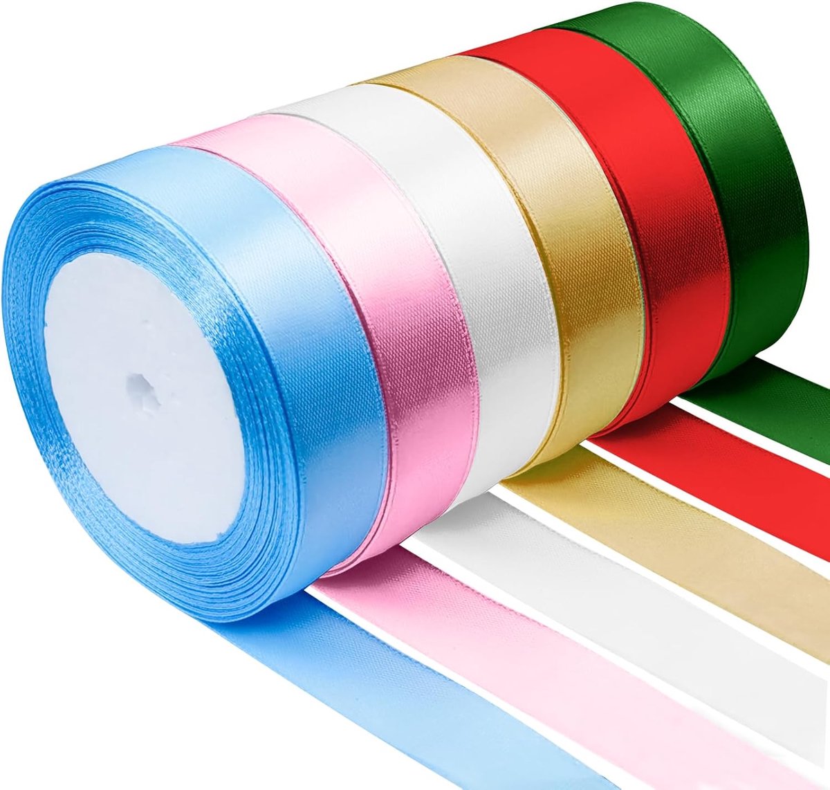 SnelShoppen - 6 Rollen Kleurrijke Satin Ribbons 22m x 20mm, Decoratieve Cadeau Ribbons voor Verpakkingen, Bruiloften, Taarten, Feesten, 6 Kleuren