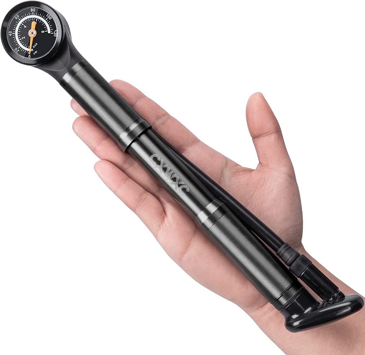 SnelShoppen - Fiets Pomp 120 PSI Hoge Druk Luchtpomp met Drukmeter voor Presta en Schrader Ventielen - Ergonomisch Ontwerp, Zwart, Ideaal voor Snelle