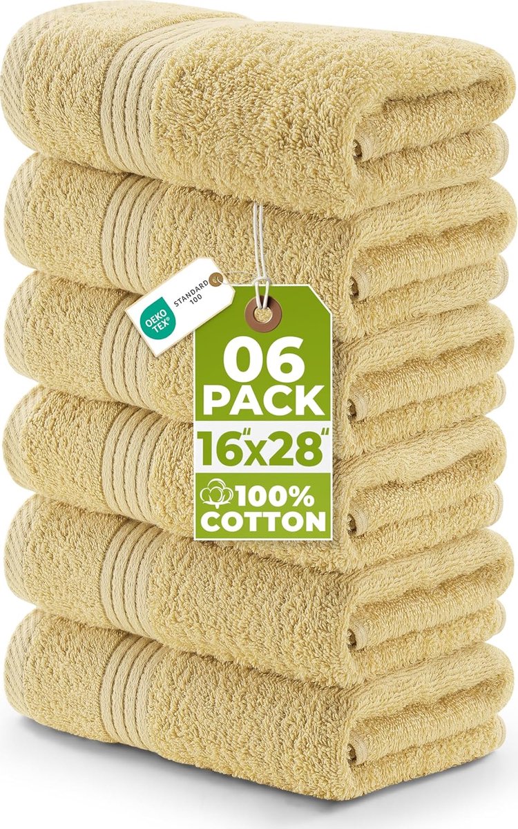 SnelShoppen - Luxe Beige Handdoeken - 100% Katoen, Ultra Zacht & Absorberend, 600 GSM Extra Grote Badhanddoeken 16x28 Inch, 6-Pack voor Thuis, Spa & H