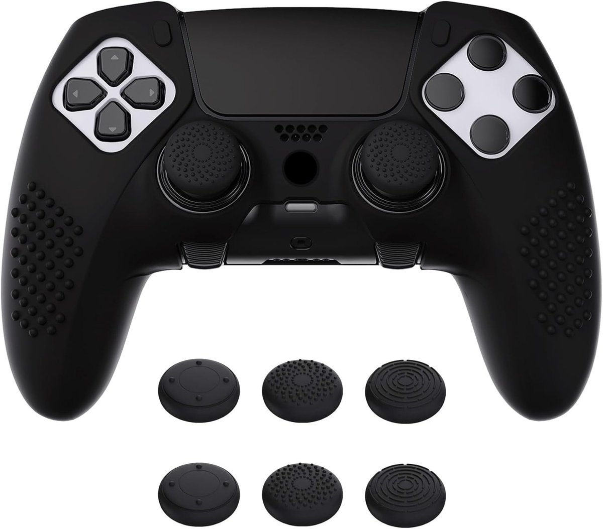 SnelShoppen - Anti-Slip Silicone Skin Cover Case voor PS5 Edge Controller, Zachte Rubber Bescherming met 6 Inch Grip Caps - Zwart (3D Studded Edition)