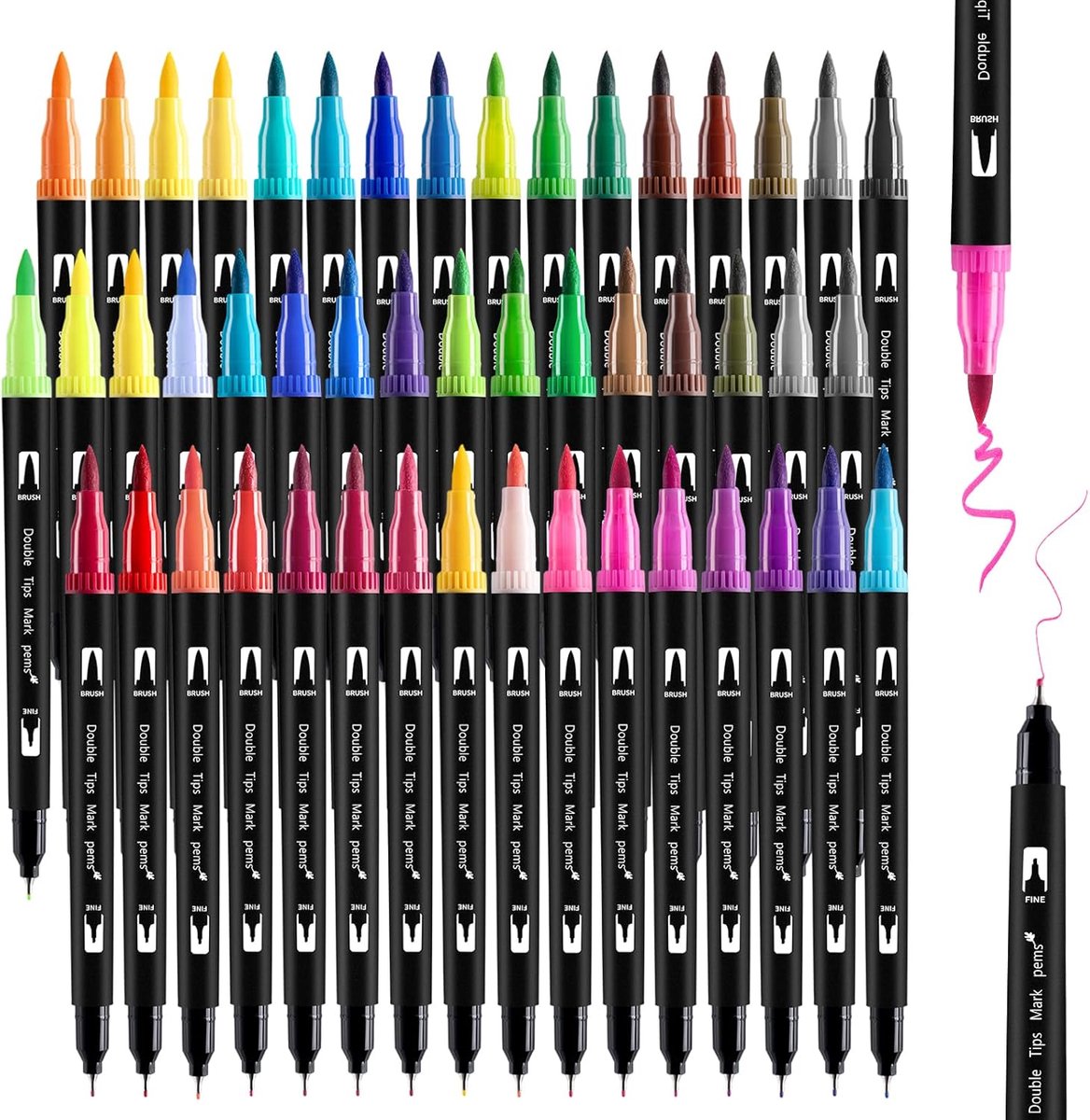 SnelShoppen - 48 Kleurige Kleurstiften, Dubbelpunts Markers, Viltstift Brush Pen, Waterbasis Stiften voor Volwassenen en Kinderen, Scrapbooking, Teken