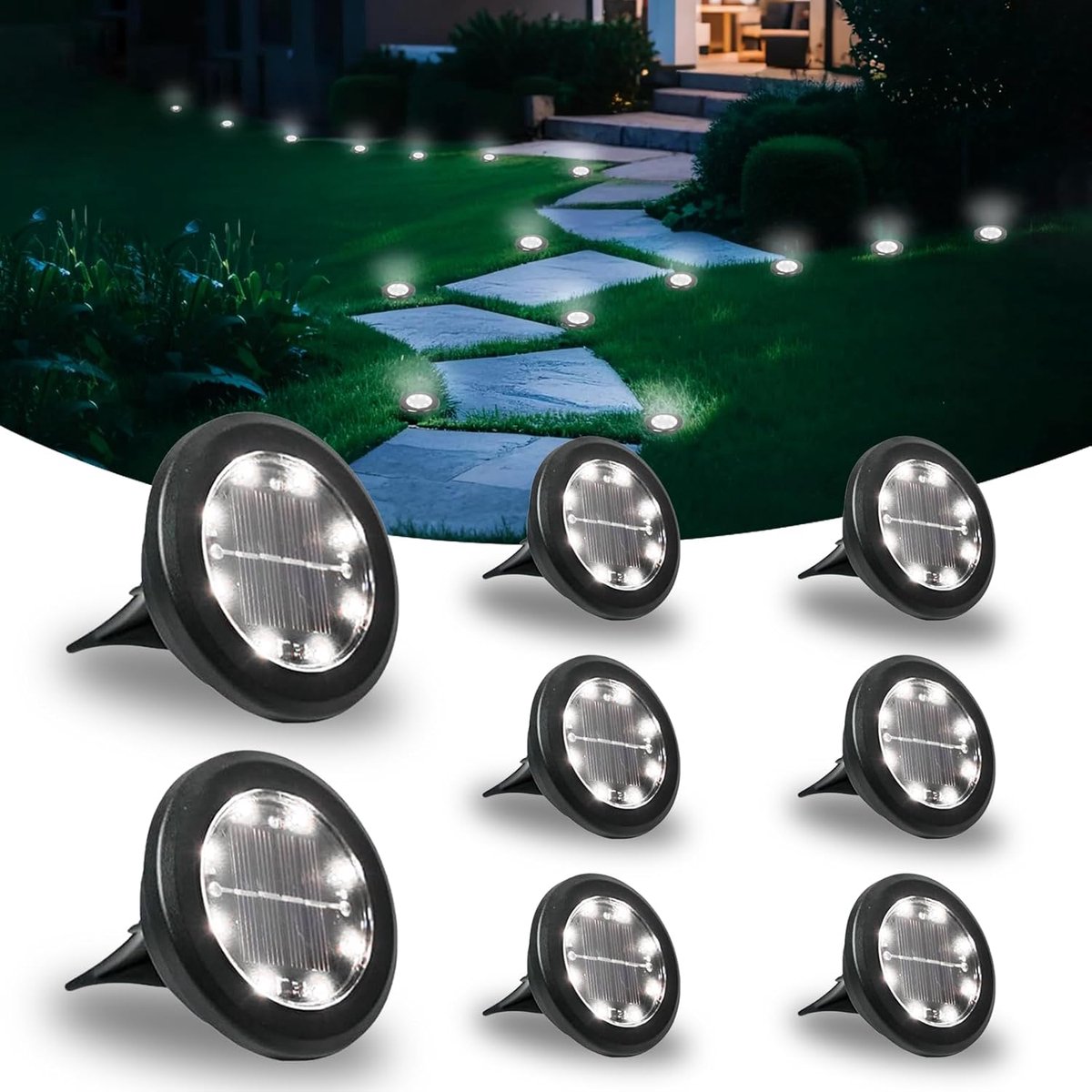 SnelShoppen - Set van 8 Solar Tuinlampen - 8 LED Buitenverlichting - IP65 Waterdicht - Lange Levensduur - Koude Witte Licht voor Tuin, Oprit, Patio