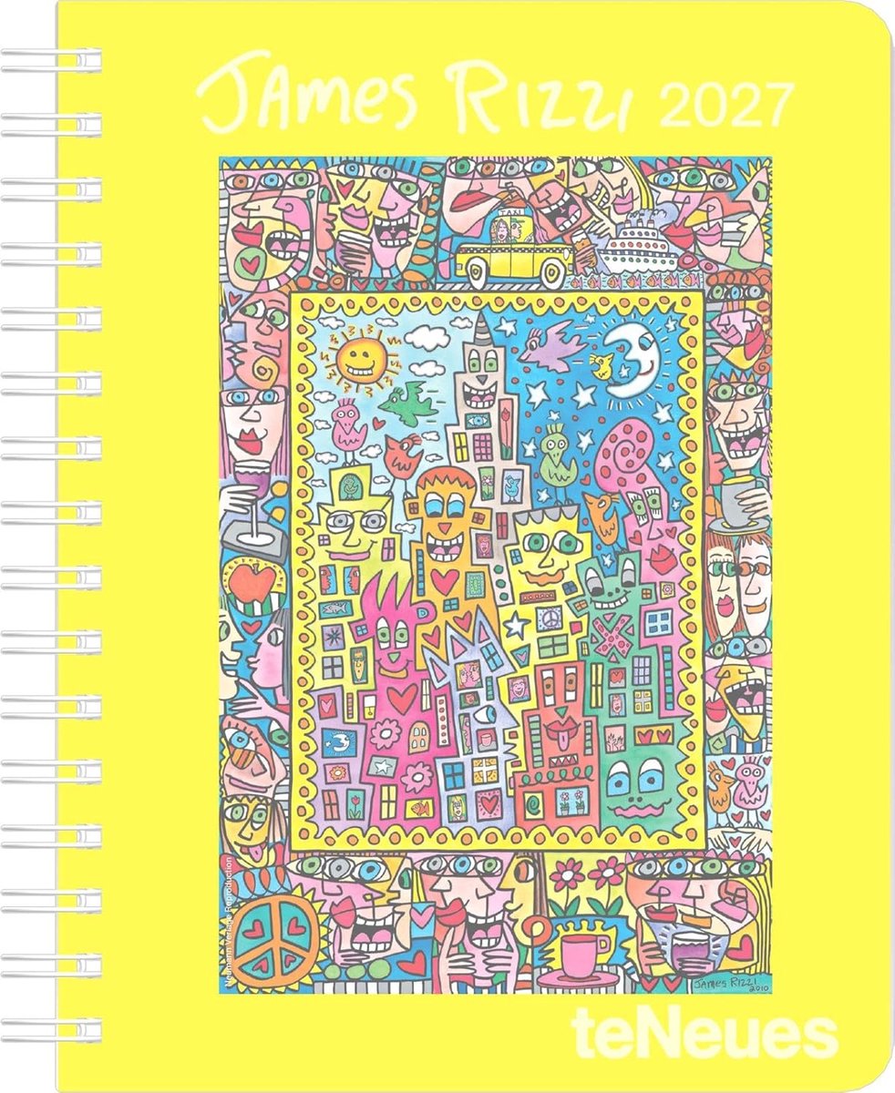 SnelShoppen - James Rizzi 2027 Agenda - Pop-Art Buchkalender 17x22 cm - Wochenplaner met Notizzetteln, Kunst en Internationale Feestdagen