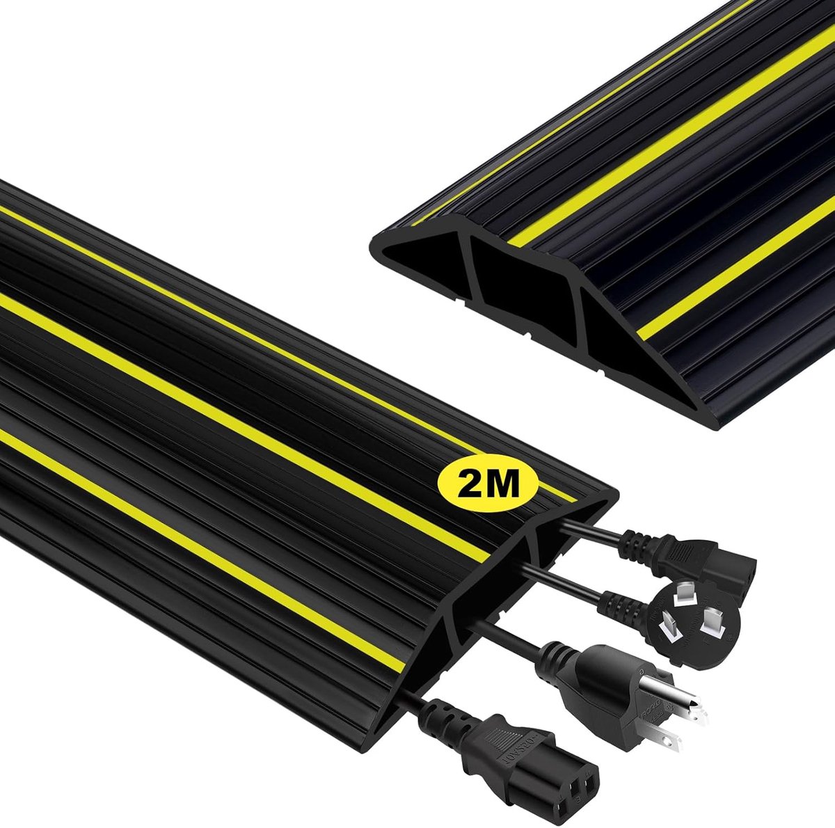 SnelShoppen - Floor Cable Protector 2M met 3 Kabelkanalen, Loopbare Rubber Kabelgoot voor Bescherming van Stroomkabels Thuis, Kantoor, School, Magazij