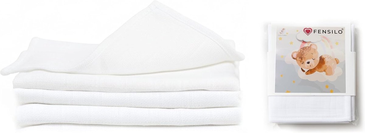 SnelShoppen - Mull Cloths 60 x 60 cm Burp Cloths voor Baby's, 100% Katoen, Witte Doekjes, Set van 3, Perfect voor Jongens en Meisjes, Onmisbaar voor B