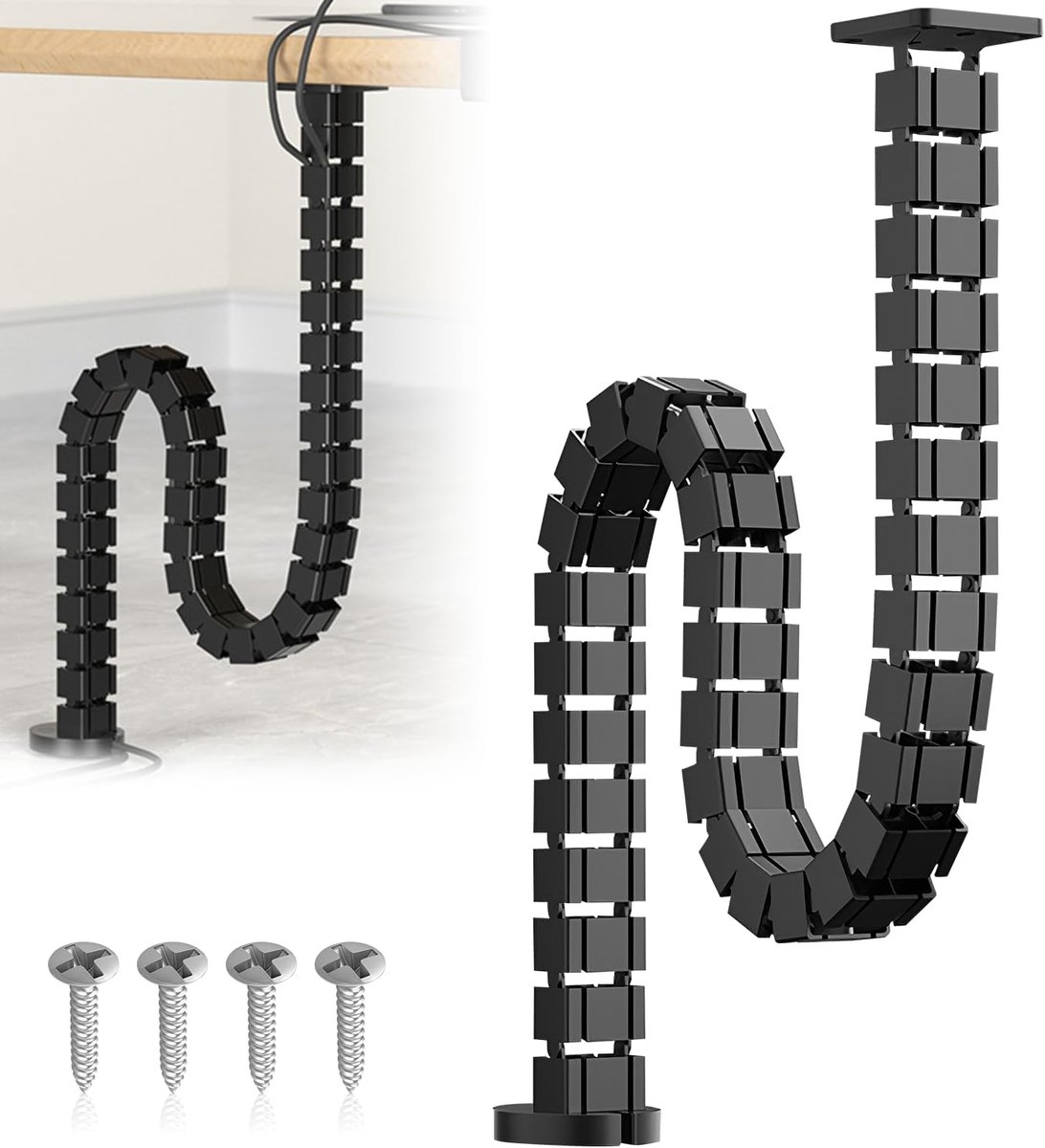 SnelShoppen - Kabelgoot voor Bureau, Kabelgeleider, Kabelmanagement, 125 cm, Flexibele Kabelketting voor Verstelbare en Vaste Bureaus (Zwart)