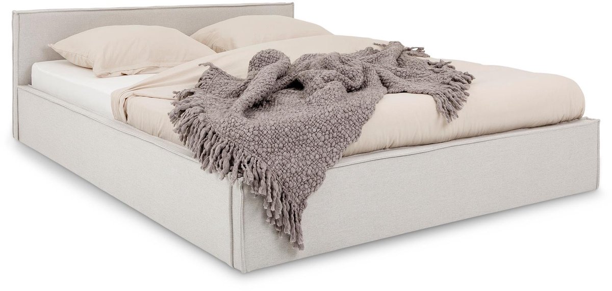 Gestoffeerd bed PESARO 140x200 cm met lattenbodem – Lichtgrijs
