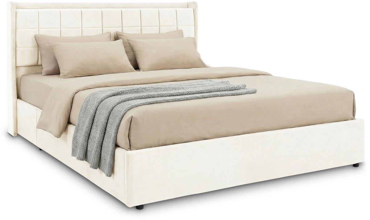 Gestoffeerd bed YARO 160 x 200 cm met opbergruimte – crèmewit