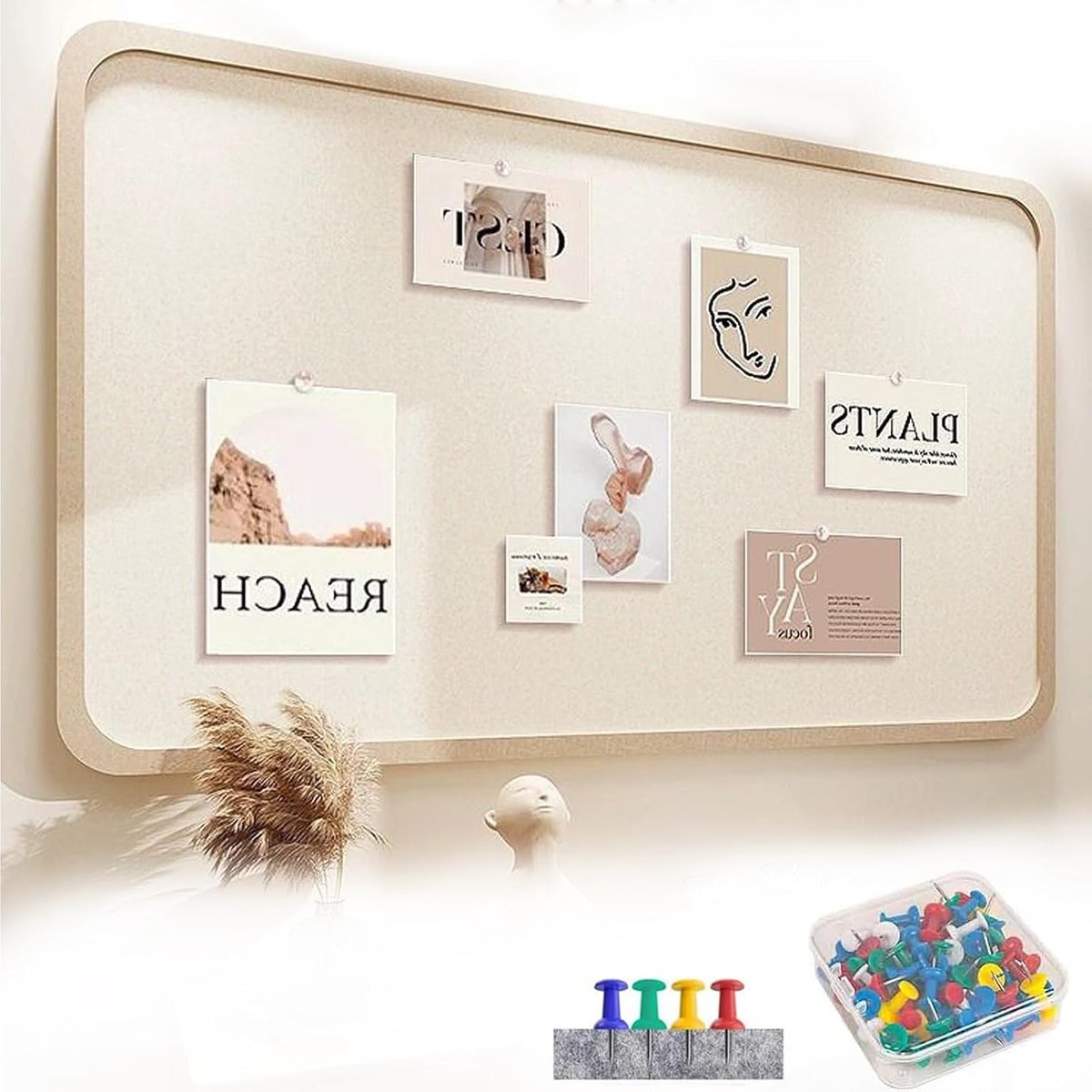 SnelShoppen - LeapBeast Zelfklevend Vilt Prikbord 60x40 cm Beige, Decoratief Memo Bord met 30 Punaises voor Foto's en Notities, Ideaal voor Kantoor, S