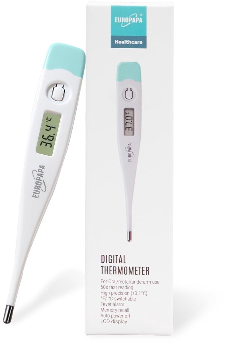 SnelShoppen - Digitale Koorts Thermometer voor Baby's, Kinderen en Volwassenen - Orale, Rectale of Axillaire Metingen - Waterproof met Koorts Alarm -