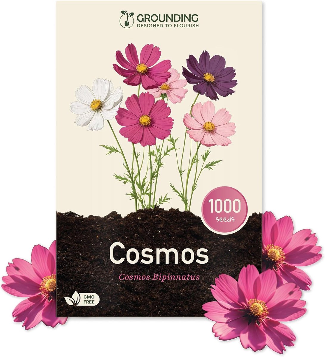 SnelShoppen - Grounding Cosmea Mix Zaden - 1000 Zaden, Hoogte 80-120 cm, Bloeiende Mix in Wit, Roze en Fuchsia voor Tuin en Snijbloemen