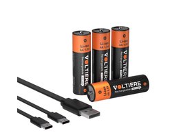 Voltière 4-Pack Oplaadbare Batterijen AA - 3071 mWH AA Batterij met 2in1 Oplaadkabel - Li-ion USB C Batterijen