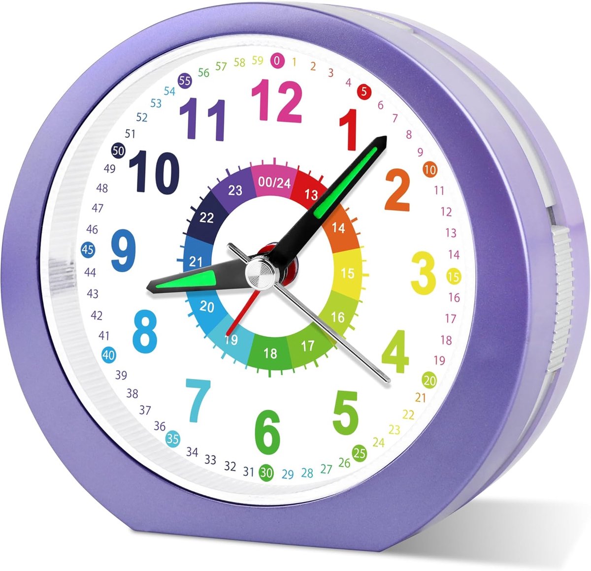 SnelShoppen - Analog Alarm Clock voor Kinderen, Stille Klok zonder Tikken, Nachtlampje, Snooze Functie, 12/24 Uur, Batterij Aangedreven, Lavender Paar