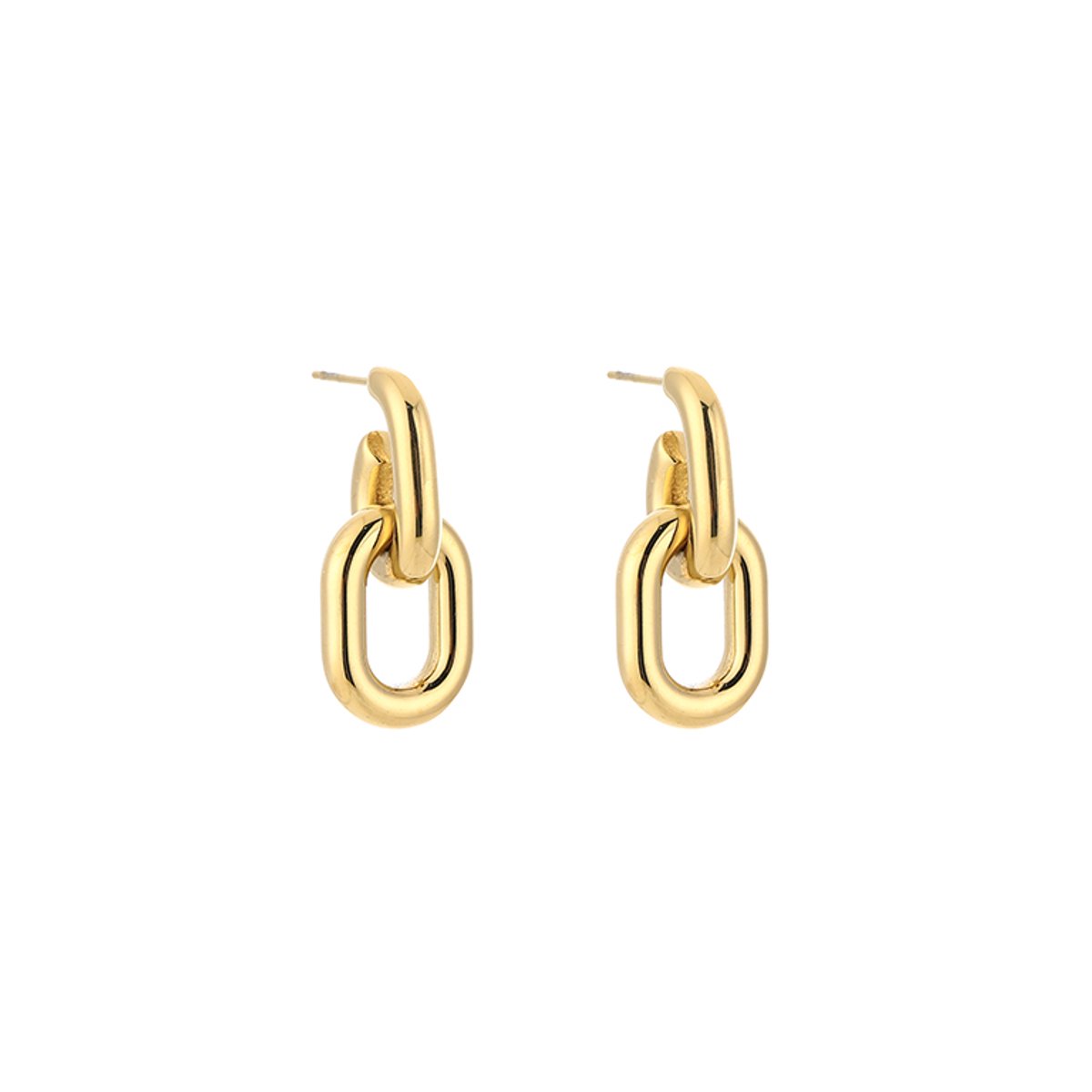 Stainless Steel Chique Schakel Oorbellen – Elegante & Minimalistische Schakeloorhangers - RVS - Goud