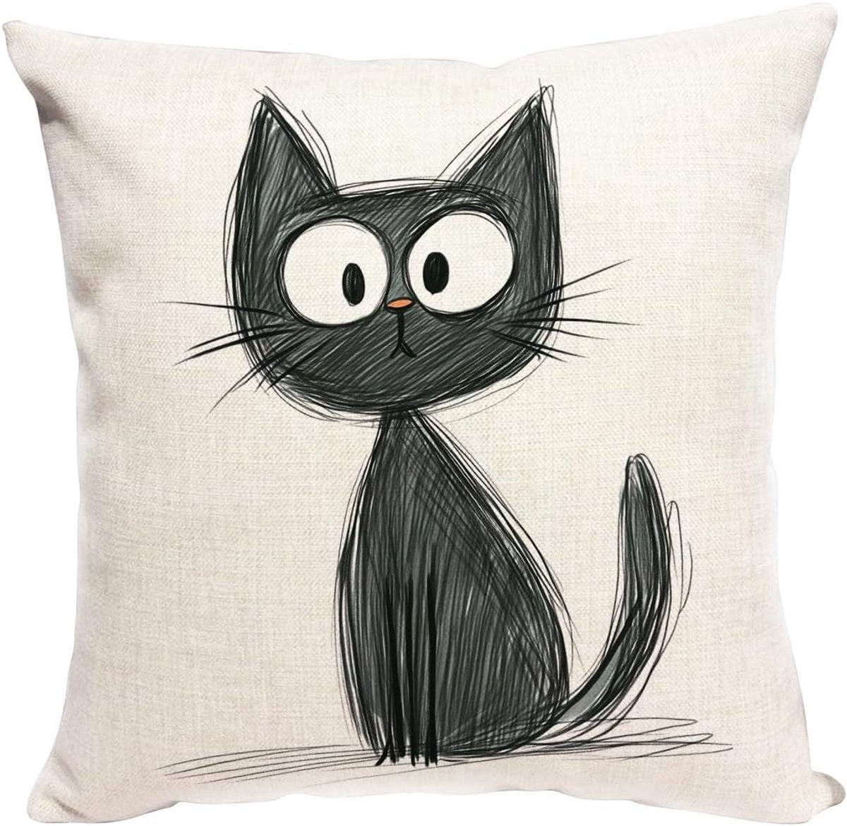 SnelShoppen - Graffiti Kat Kussenhoes 60 x 60 cm, Decoratieve Kussenhoes voor Sofa, Slaapkamer, Woonkamer, Katoen-Linnen, Zwart, Ideaal voor Thuis en