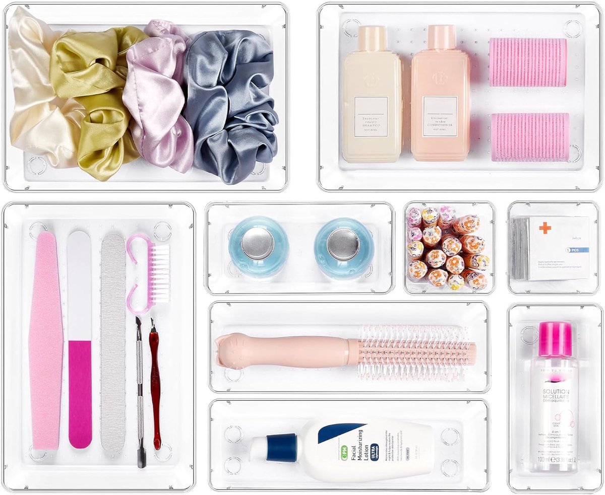 SnelShoppen - 9-delige Lade Organizer Set met 4 Maten voor Keuken, Badkamer, Slaapkamer, Kantoor - Ideaal voor Sieraden, Schoonheidsproducten, Accesso