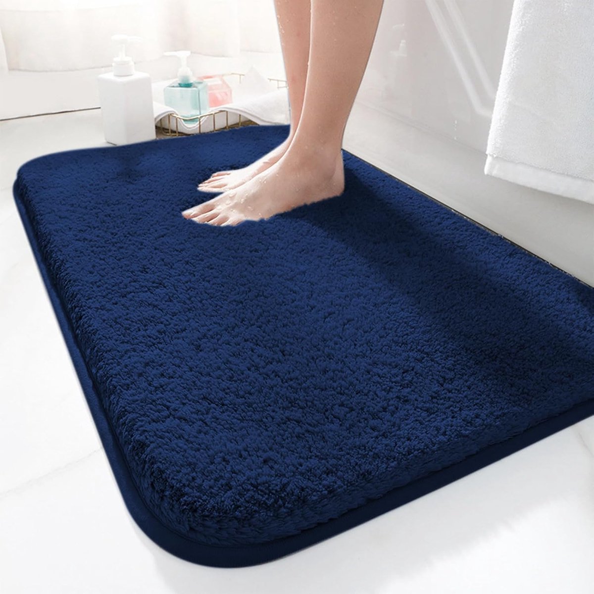 SnelShoppen - Badmat 40 x 60 cm, Antislip Zacht Waterabsorberend Hoogpolig Microfiber voor Badkamer, Douche en Badkuip (Marineblauw)