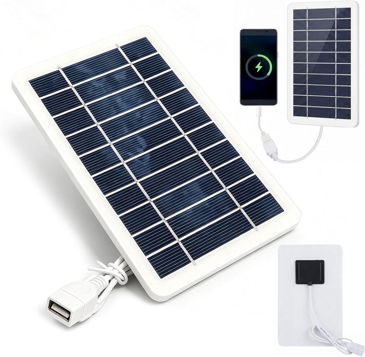 SnelShoppen - Zonnepaneel 2 W 5 V Zonne-oplader met USB-aansluiting - Draagbare Waterdichte Solar Powerbank voor Wandelen, Kamperen, Outdoor - Ideaal