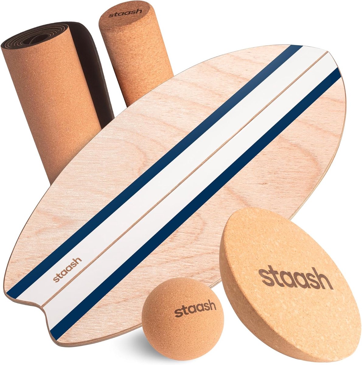 SnelShoppen - Balance Board Set incl. Roller, Beschermmat & Videocursus - Balance Trainer voor Indoor Surfing & Skaten - Duurzaam Hout en Kurk - Voor