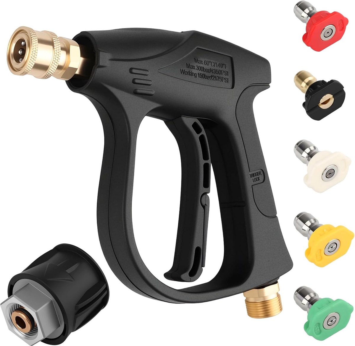 SnelShoppen - Hogedrukreinigingspistool 4000 PSI met 7 Opzetstukken, Snelaansluiting, 1/4 inch, M22-14 mm Schroefdraad, Geschikt voor Kärcher K2-K7, K