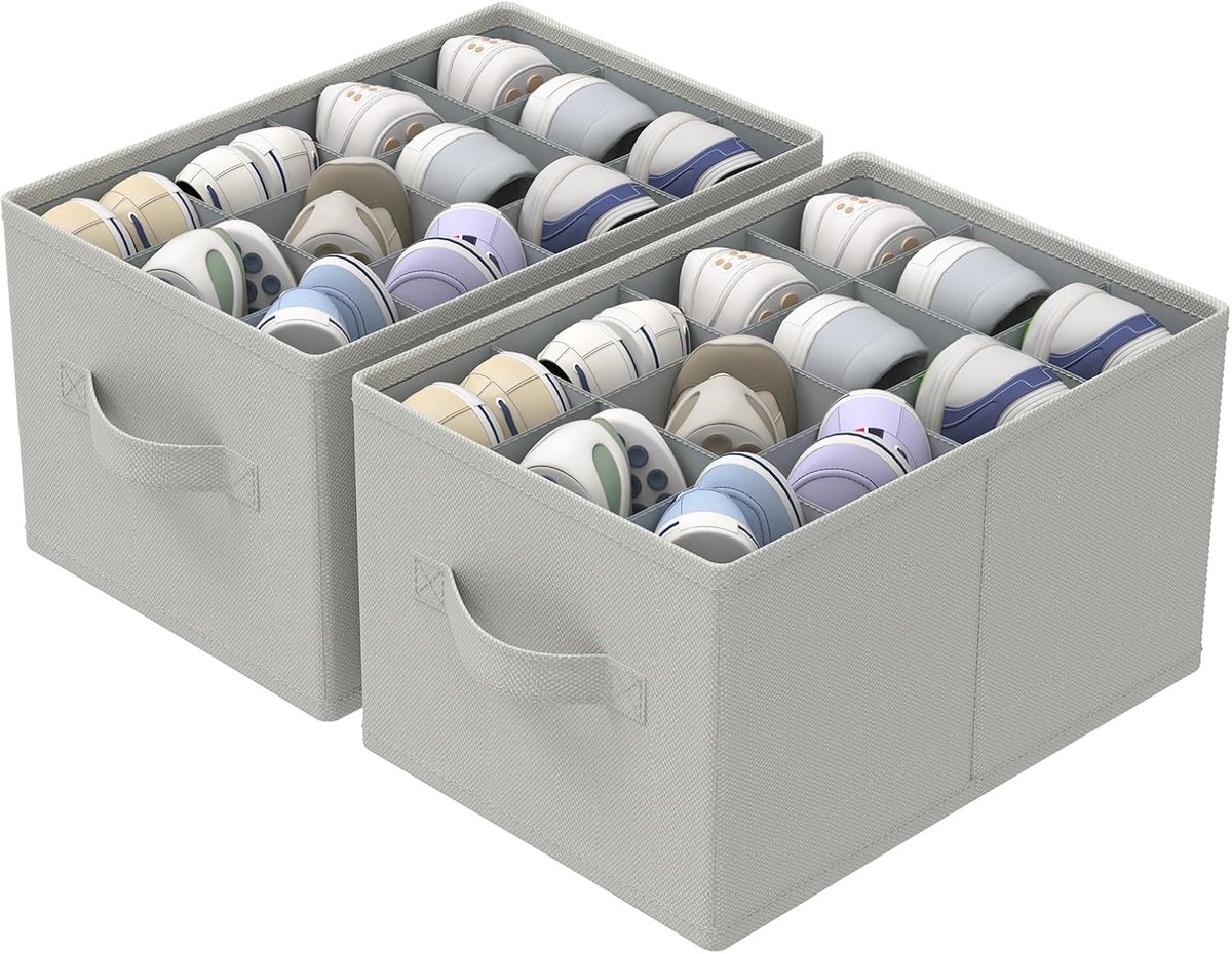 SnelShoppen - Schoenendozen voor 24 Paar - Ruimtebesparend Schoenenrek met 3 Handgrepen - Opvouwbaar en Compact - 42x32x26 cm - Grijs voor Kledingkast