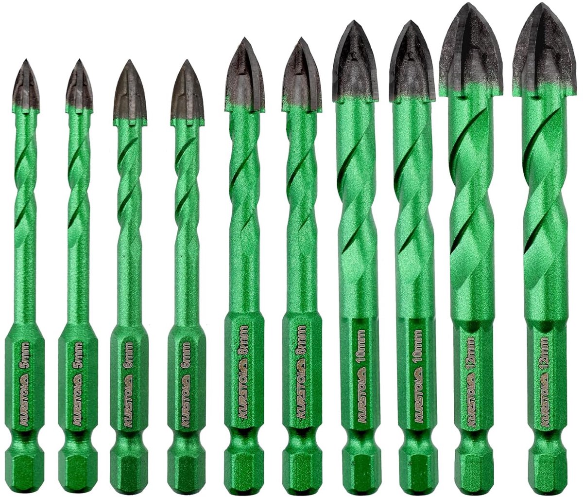 SnelShoppen - Boorset voor Tegels en Glas, 10-delig, Harde Carbide Boorbits voor Keramiek, Beton, Hout, Kunststof, Baksteen, Snelle Verwisseling, 5mm-