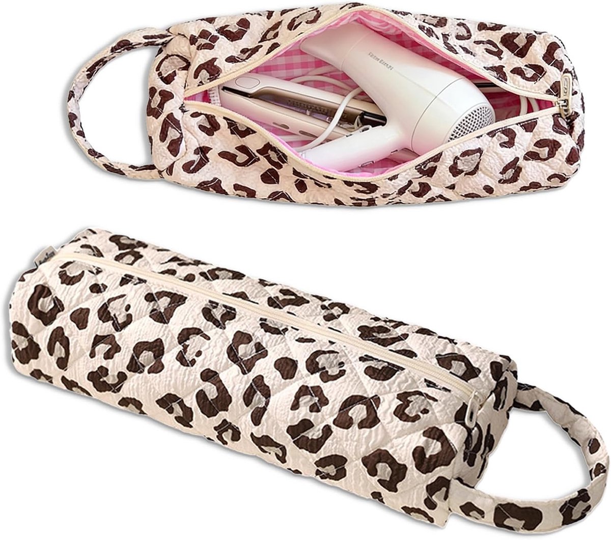 SnelShoppen - Travel Bag Haar Föhn, Draagbare Steilijzer Tas, Lichtgewicht Organizer voor Haarstyling, Leopard, 36x12.5x8 cm, Beauty Case, Cosmetica T