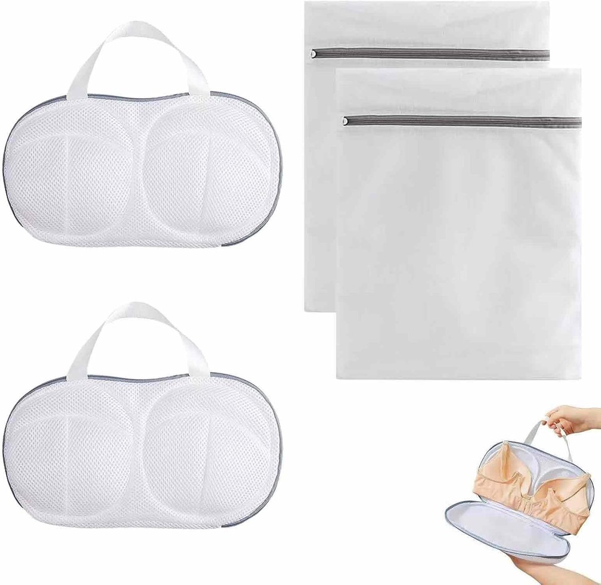 SnelShoppen - Underwear Laundry Bags Set - 2 Bra Waszakken + 2 Net Waszakken - Ademend en Duurzaam - Bescherming en Organisatie - Maat 34.5cm en 40x55