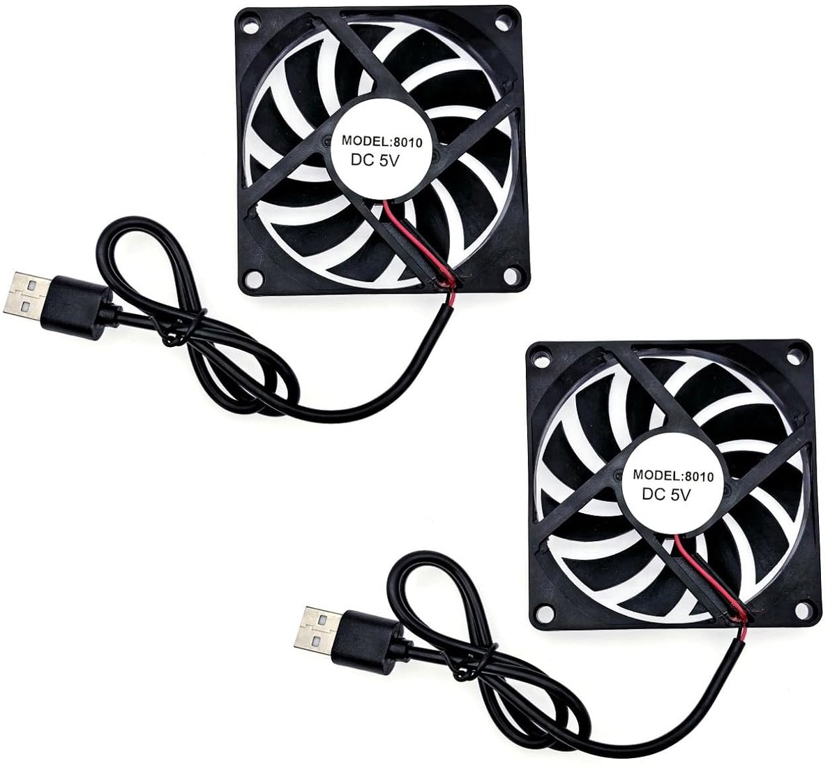 SnelShoppen - 2x USB Ventilator 80mm, Mini Koelventilator 5V DC, 2500 RPM, Brushless, Perfect voor 3D Printer, PC Koeling, Compact en Efficiënt